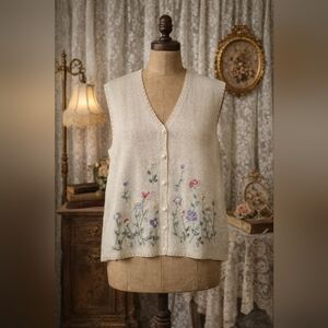 Vintage 80s/90s V.I. Petites Floral Embroidered Sweater Vest | Deadstock | 16P